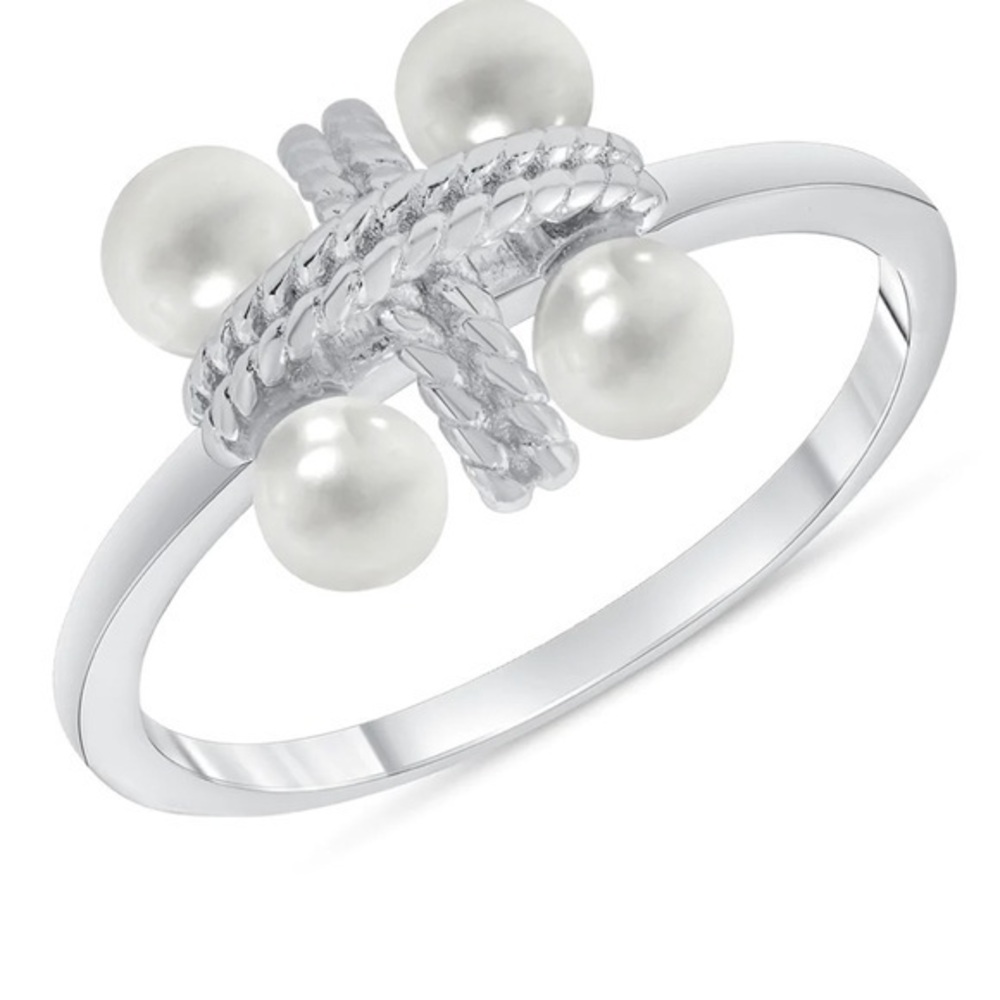 Sterling Silver 4 White Pearl Ring size 5 6 7 8 9